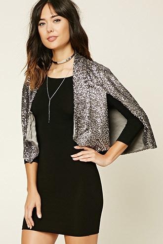 Love21 Women's  Contemporary Sequin Cape Blazer