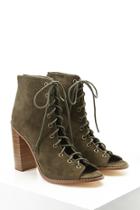 Forever21 Women's  Olive Lace-up Faux Suede Booties