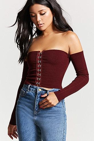 Forever21 Off-the-shoulder Hook-eye Top