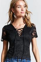 Forever21 Floral Lace Lace-up Top
