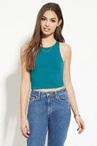 Forever21 Women's  Peacock Heathered Knit Crop Top