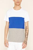 21 Men Men's  White & Blue Cotton-blend Colorblock Tee