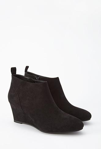 Forever21 Plus Faux Suede Wedge Booties (wide)
