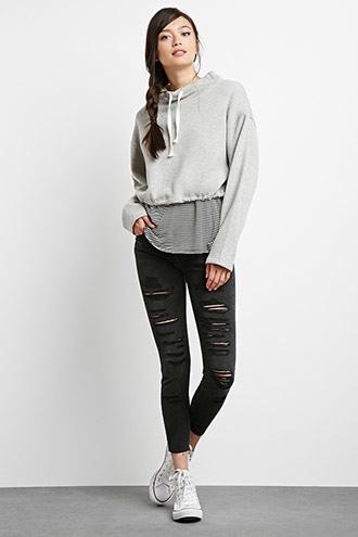 Forever21 Women's Black Distressed Ankle Jeans