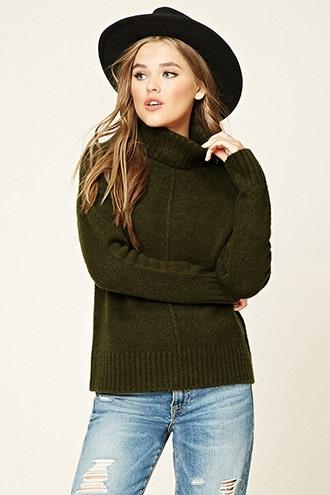 Love21 Women's  Olive Contemporary Boxy Sweater