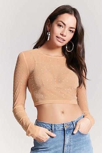 Forever21 Sheer Iridescent Studded Crop Top
