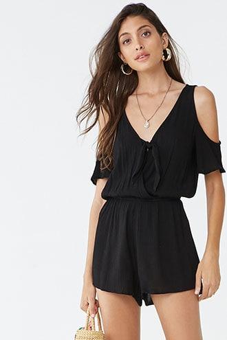 Forever21 Open-shoulder Tie-front Romper