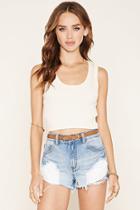 Forever21 Women's  Natural Ribbed Knit Crop Top