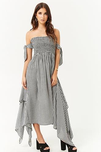 Forever21 Gingham Handkerchief Hem Maxi Dress