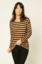 Love21 Women's  Camel & Black Contemporary Striped Sweater