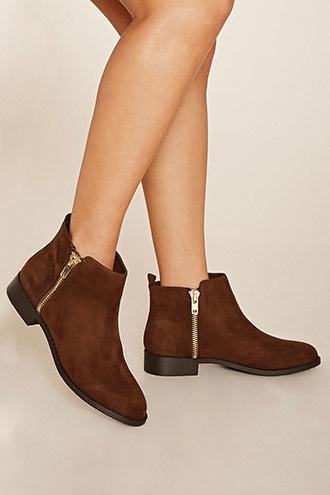 Forever21 Women's  Camel Zippered Ankle Booties