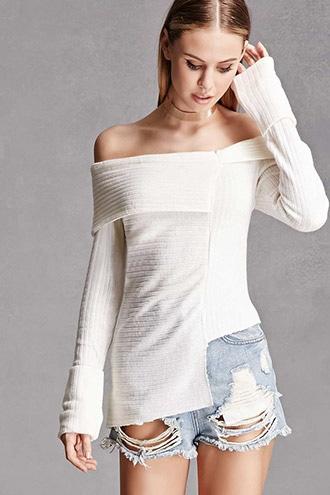 Forever21 Ribbed Fold-over Neck Sweater
