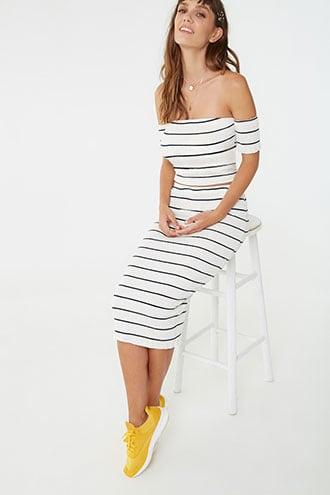 Forever21 Smocked Striped Skirt