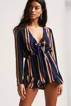Forever21 Plunging Striped Self-tie Romper