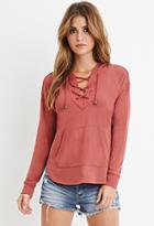Forever21 Women's  Lace-up Hoodie (rust)