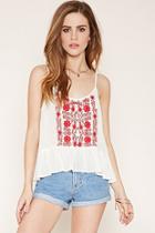 Forever21 Women's  Shirred Floral-embroidered Cami