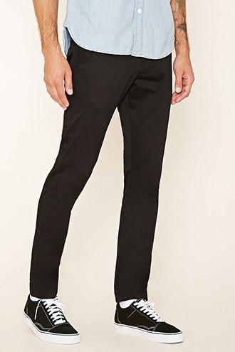 21 Men Men's  Black Slim Fit Cotton-blend Pants