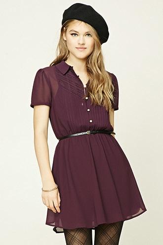Forever21 Women's  Belted Pintuck Mini Dress