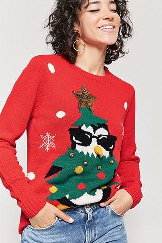 Forever21 Sequin Penguin Graphic Sweater
