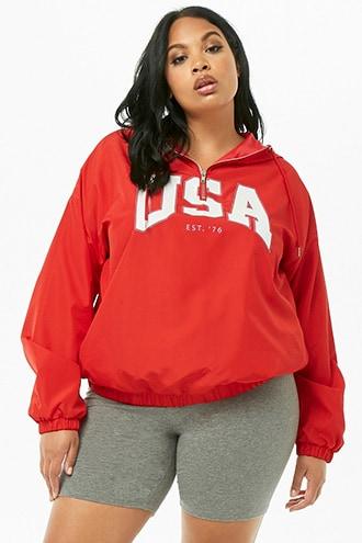 Forever21 Plus Size Usa Graphic Windbreaker