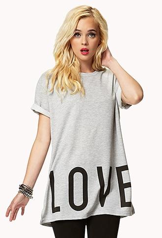 Forever21 Women's  Grey & Black Longline Love Hate Tee