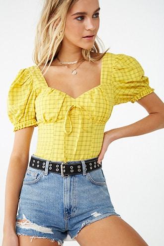 Forever21 Plaid Smocked Top