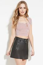 Forever21 Women's  Cream & Red Striped Crop Top