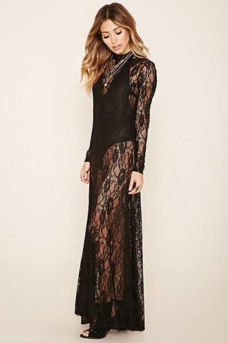 Forever21 Women's  Black Floral Lace Maxi Dress