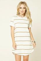 Forever21 Women's  Ivory & Gold Striped T-shirt Dress