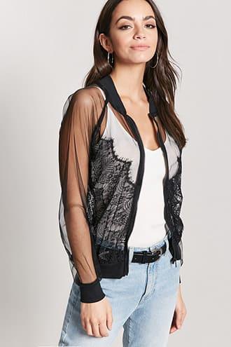 Forever21 Sheer Eyelash Lace Bomber Jacket