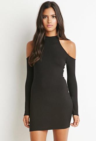 Forever21 Open-shoulder Mock Neck Dress