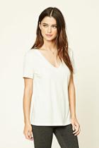 Forever21 Women's  Oatmeal Cotton-blend V-neck Tee