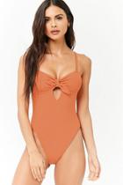 Forever21 Ribbed Tie-front One-piece Swimsuit
