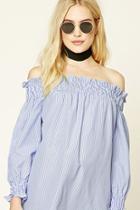 Forever21 Women's  Blue & White Striped Off-the-shoulder Top