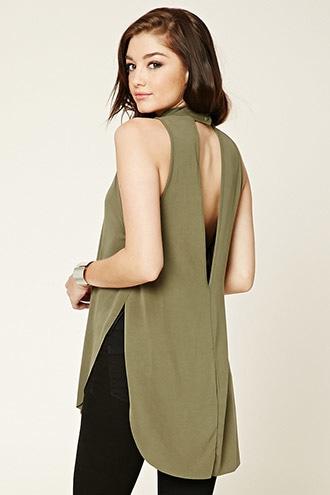 Forever21 Women's  High-low Mock Neck Top