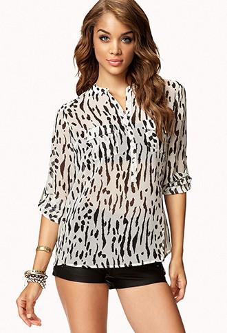 Love21 Sheer Animal Print Shirt