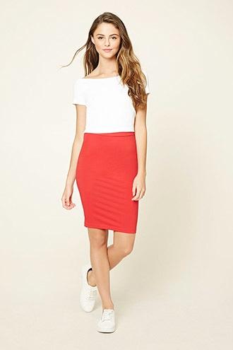 Forever21 Women's  Red Stretch-knit Pencil Skirt