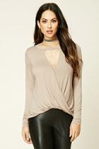 Forever21 Women's  Taupe Surplice Front Cutout Top