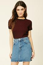 Forever21 Women's  Black & Red Quilted-pattern Top
