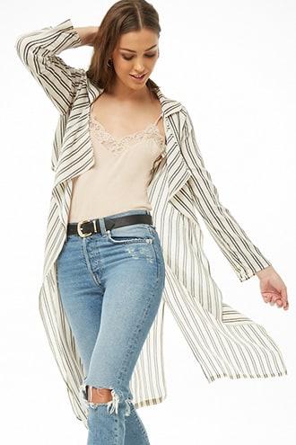 Forever21 Striped Crepe Duster Coat