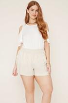 Forever21 Plus Women's  Khaki Plus Size Linen-blend Shorts