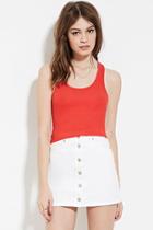 Forever21 Women's  Red Racerback Ribbed Crop Top