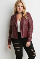 Forever21 Plus Women's  Quilted Faux Leather Moto Jacket (burgundy)