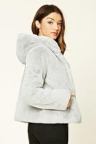 Forever21 Women's  Light Grey Faux Fur Hooded Jacket