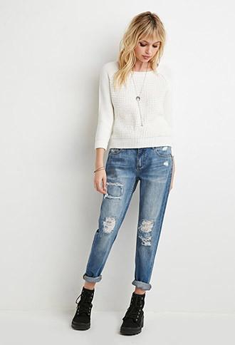 Forever21 Women's  Textured Raglan Sweater