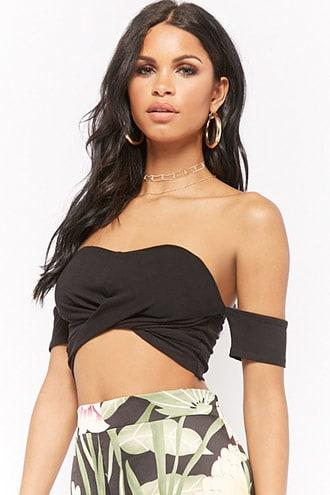 Forever21 Twist-front Off-the-shoulder Crop Top