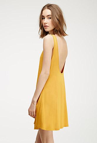 Forever 21 Scoop Back Dress Mustard Small