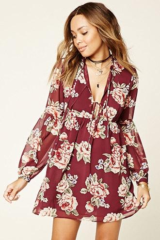 Forever21 Women's Floral Print Self-tie Dress