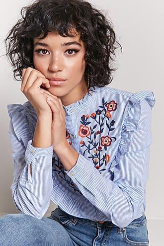Forever21 Embroidered Ruffle Shirt