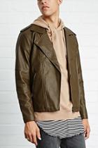 21 Men Men's  Olive Faux Leather Moto Jacket